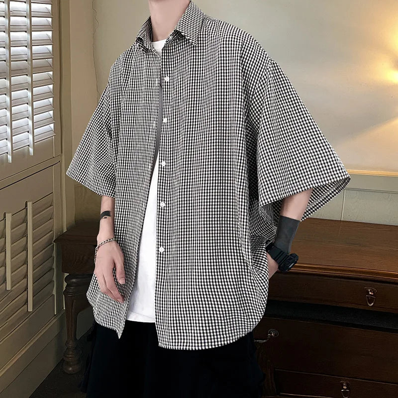 maoxiangshop Shirt Man fashion Streetwear Casual Plaid Shirt Men'S Half Sleeve High Quality 2024 Loose Spring Summer Fashion Chemise Homme