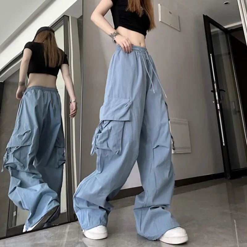 maoxiangshop Hip Hop Y2K Cargo Pants Women Streetwear Harajuku Big Pockets Casual Trousers Korean Loose High Waist Design Solid Pants Z