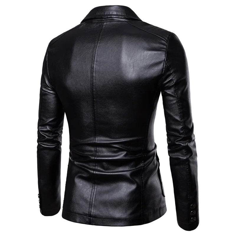 maoxiangshop New Autumn Winter Leather Jacket Men Fashion Motorcycle Jacket Biker Coats Mens Smart Causal Pu Leather Blazers Jacket Suit Coat