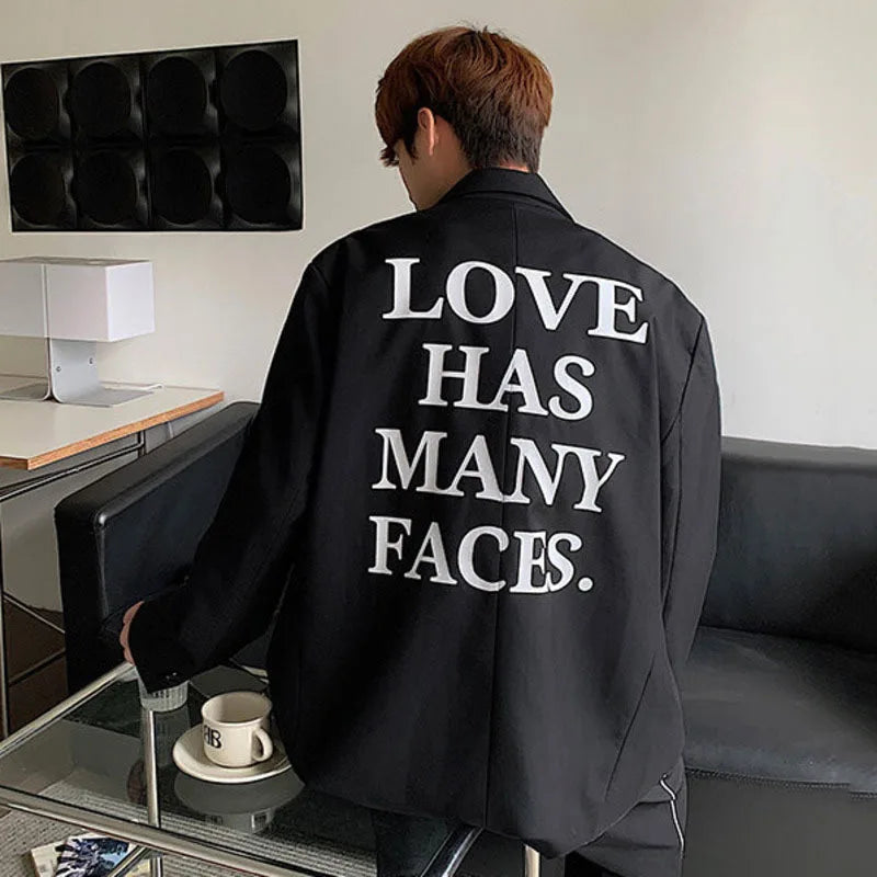 maoxiangshop New Autumn Men's Blazer Casual Back Letter Printing Design Shoulder Pads Loose Tops Korean Trendy Male Suit Jacket