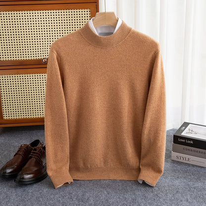 maoxiangshop New Fashion Men's 100% Wool Pullover Half-high Collar Sweater Autumn Winter Warm Solid Color Knit Sweater Business Casual Top