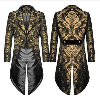 maoxiangshop Adult Men Medieval Cosplay Black Jackets Devil Fashion Gothic Steampunk Tailcoat Costume Black Brocade Damask Wedding Halloween