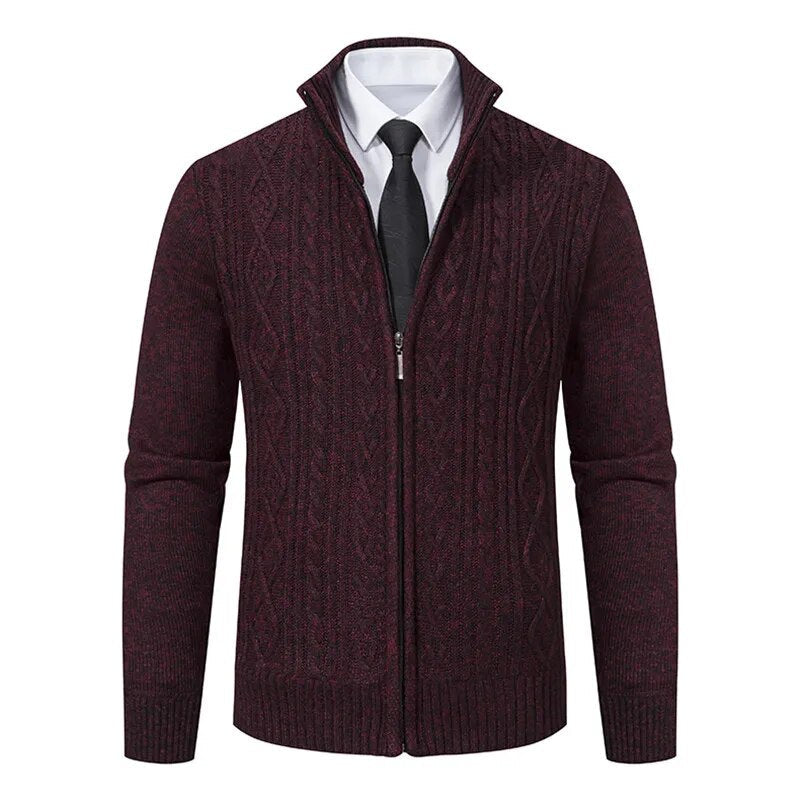 maoxiangshop New Winter Thick Warm Cardgian Men Smart Casual Knitted Sweatercoat Jackets Mens Slim Solid Color Stand Collar Knitting Cardigan