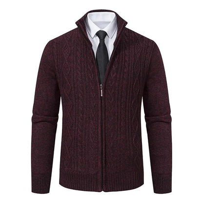 maoxiangshop New Winter Thick Warm Cardgian Men Smart Casual Knitted Sweatercoat Jackets Mens Slim Solid Color Stand Collar Knitting Cardigan