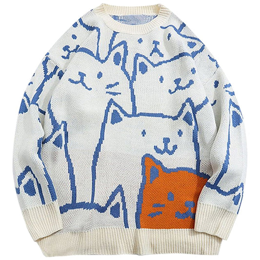 maoxiangshop Japanese Harajuku Vintage Sweater Men Autumn Winter New Cartoon Loose Knitted Sweater Hip Hop Streetwear Knitwear Pullovers