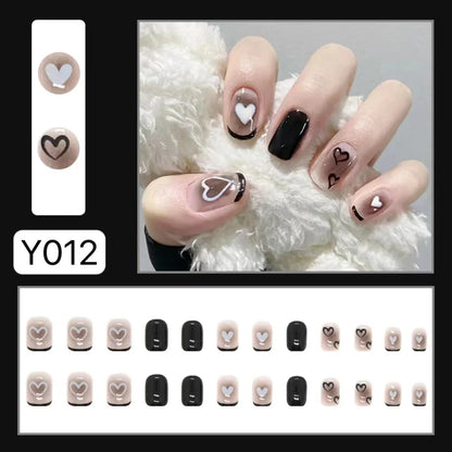 maoxiangshop 24pcs Wearable Pink Press On Fake Nails Tips With Glue false nails design Butterfly Lovely Girl false nails With Wearing Tools