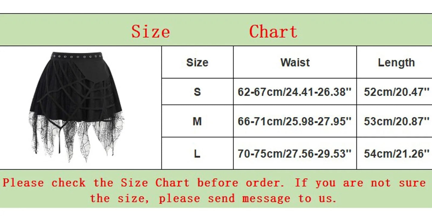 maoxiangshop Gothic Black Mesh Fringed Mini Skirt Women Spider Web Lace Irregular Dark Skirts Pleated Y2K Grunge Halloween Party Clothes