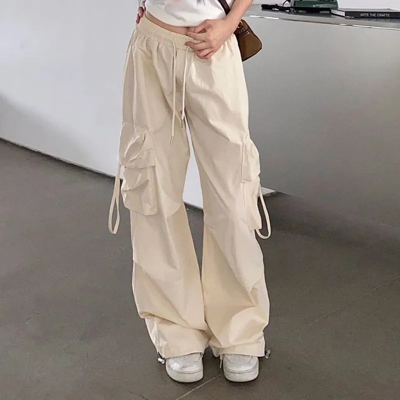 maoxiangshop Hip Hop Y2K Cargo Pants Women Streetwear Harajuku Big Pockets Casual Trousers Korean Loose High Waist Design Solid Pants Z