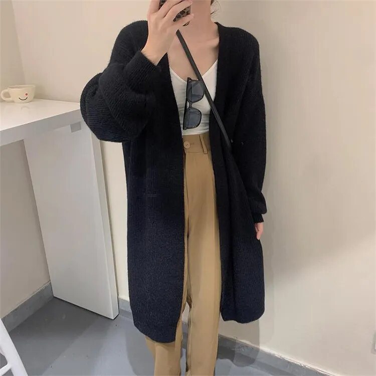 maoxiangshop Cardigan Sweater Knitted Open Front Long Sleeve Cardy Womens Autumn Winter Outfit