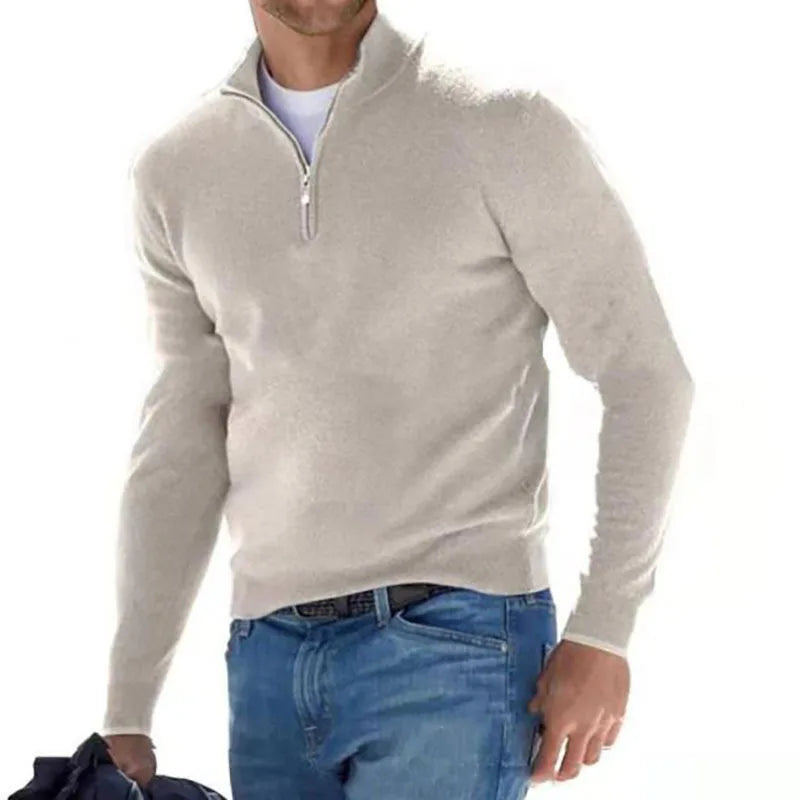 maoxiangshop Autumn Men's Sweatwear Warm Pullover Solid Color Half Zipper Casual Sweater Slim V-neck Long Sleeve Men's Sweatshirts Winter Top