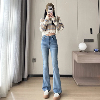 maoxiangshop Fashion New Women Warm Plush Flared Jeans Thermal Fleece Loose Denim Pants Female High Waist Urban Straight Flare Trouser