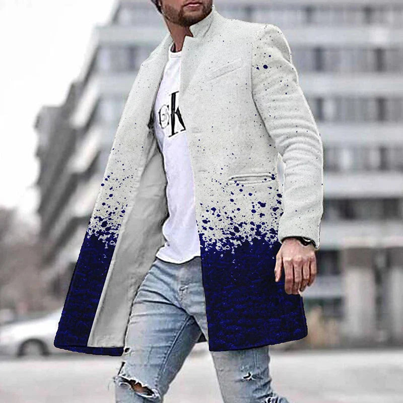 maoxiangshop WELL DRESSED MEN Autumn Winter Retro Print Woolen Coat Men Casual Single Breasted Lapel Long Sleeve Coat Men Fashion Loose Pocket Mid Long Jacket