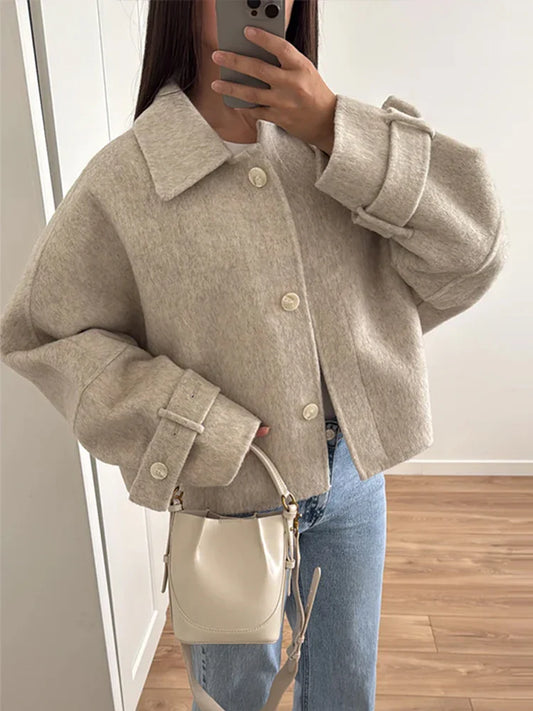 maoxiangshop  -  Fashion Casual Loose Women's Jacket Turndown Collar Single Breasted Solid Color Jackets New Autumn Simple Retro Women Coat