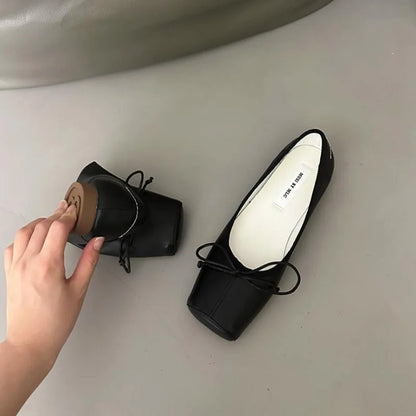 maoxiangshop  -  NEW Spring/Autumn Number 8 Flats Women Slip on Shoes Fashion Mary Jane Shoes Square Toe Women's Shoes Bow Silk Ballet Flats