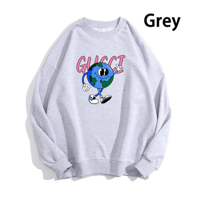 Earth Pattern Print Hoodies Autumn Winter Women's Fashion Versatile Multicolor O-Neck Sweatshirts Sweet Lovely Loose Fleece Tops