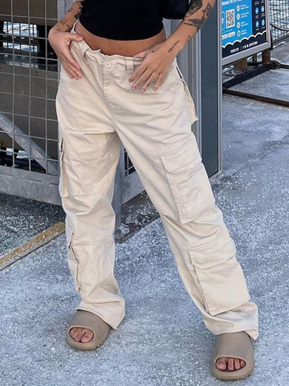 maoxiangshop1 Vintage Cargo Pants Baggy Jeans Women Fashion 90s Streetwear Pockets Wide Leg High Waist Straight Y2k Denim Trousers Overalls