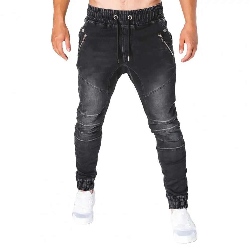 maoxiangshop Men's Outdoor Summer Riding Jeans Motorpoof Jeans Skinny Jeans Fashion Pockets Denim Pencil Pants Ankle Tied Denim Trousers