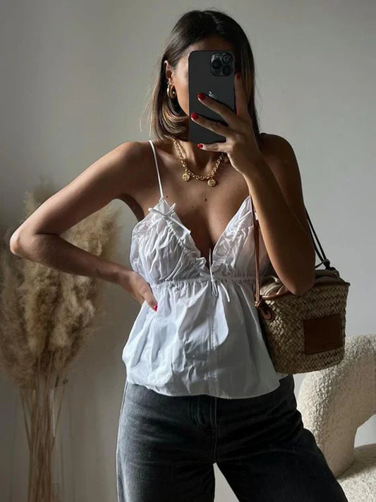 maoxiangshop-Fashion Solid Color Vest for Women Summer New Chic Female Sleeveless V Neck Tops Sexy Backless Female Vests High Street