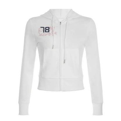 Letter Print Zipper Hoodie Women Y2k Tops Graphic Sweatshirts Jackets Fall Winter 2024 P67-CI20
