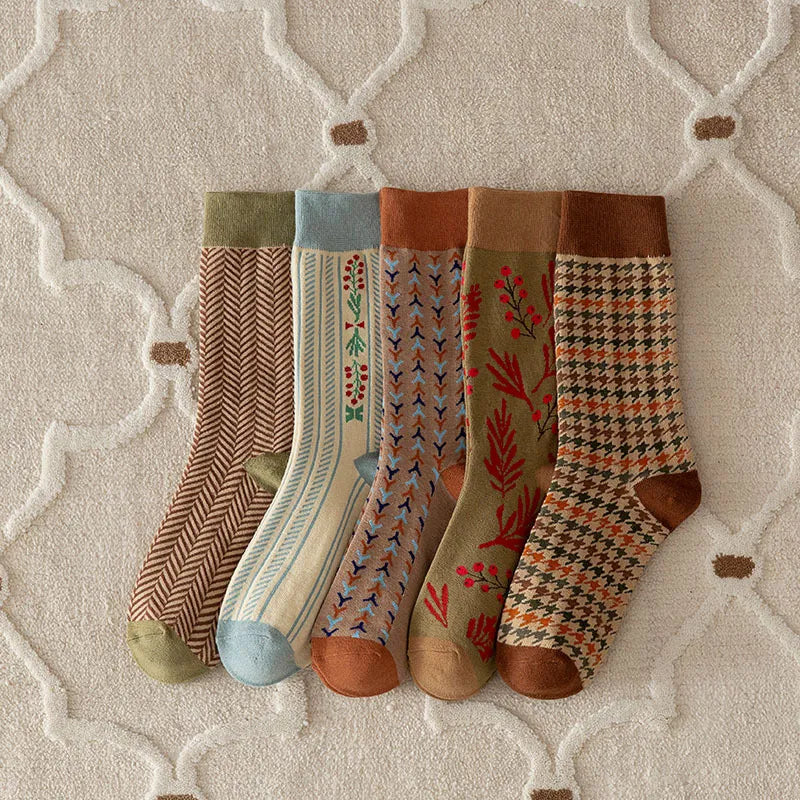 maoxiangshop Fashion Harajuku Retro Crew Socks Women Korean Style Vintage Streetwear Women Socks College Style School Girls Cotton Long Socks