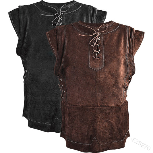 maoxiangshop Gothic Men's Bandage Pirate Renaissance Knight Waistcoat Tunic Jacket Vintage Warrior Men Medieval Sleeveless Vest