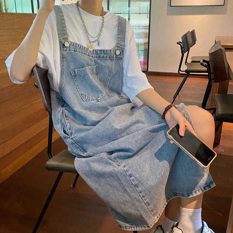 maoxiangshop Spring Summer Denim Overall Dress Women Sleeveless Jeans Dresses Fashion Female Solid Slip Casual Loose Spaghetti Strap Dresses