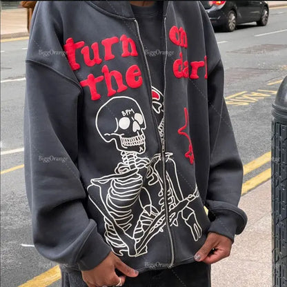 maoxiangshop Harajuku 3D Skull Puff Print Hoodies Oversized Streetwear Men High Quality Cotton Liner Sweatshirt Top Women Couples Y2k Clothes
