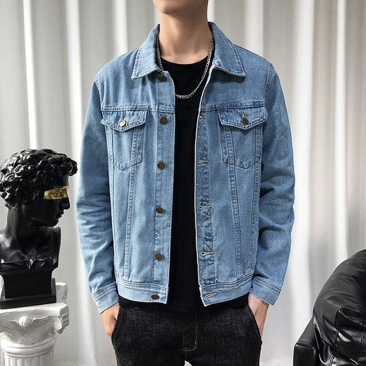 maoxiangshop New Solid Casual Cotton Denim Jacket Men Plus Size M-5XL Lapel Single Breasted Jeans Jacket High Quality Denim Jackets Man