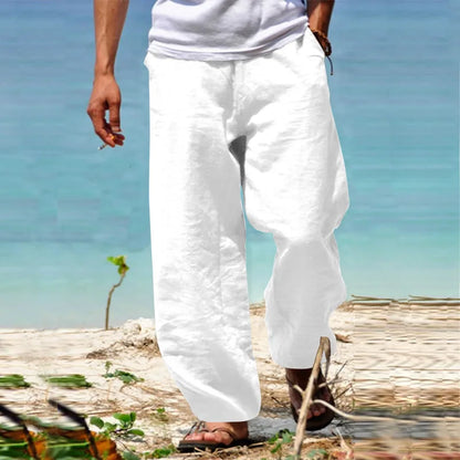 maoxiangshop Men's Cotton Linen Pants Solid Color Male Breathable Trousers Waist Loose Long Pants Men Casual Joggers Fitness Streetwear S-5XL