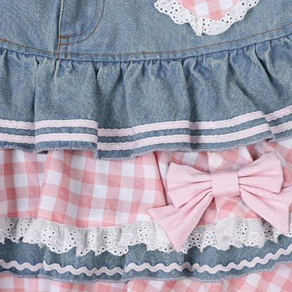 maoxiangshop Preppy Style Lolita Kawaii Skirts Japanese Sweet Mini Women Harajuku Cute Ball Gown Denim Skater Y2K High Waist Lace Cake Skirts