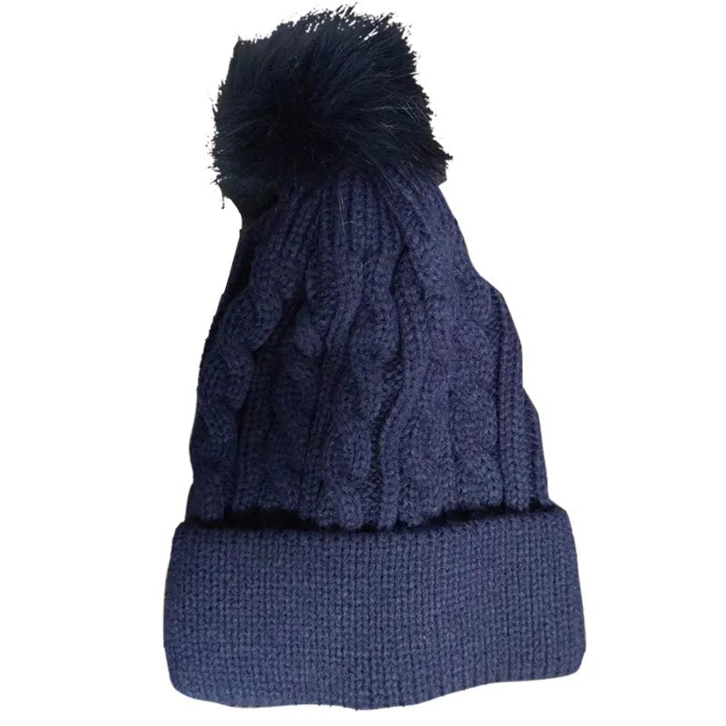 maoxiangshop New Women Personality Wild Female Fur Pom Poms Hats Beanie High Quality Winter Warm Bonnet Outdoor Riding Windproof Knit Cap