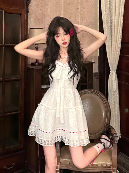 Summer White Lolita Sweet Lace Dress Woman Casual Elegant Y2k Mini Dress Short Party Hot Girls One Piece Dress Korean Fashion