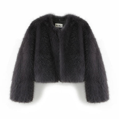 maoxiangshop  -  Brand Fashion 2024 Winter Sweet Pink Cropped Faux Fur Coat Women Streetwear Ins Chic Girls Fluffy Fox Fur Jacket Female