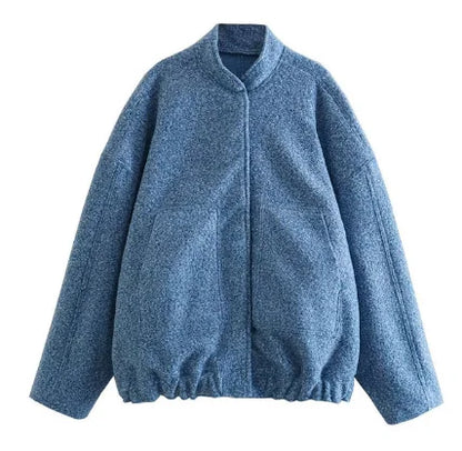maoxiangshop -  Solid Bombers Jackets Coat For Women Loose Long Sleeve With Button Outwear Tops Autumn Fashion Casual Female Pocket Jacket