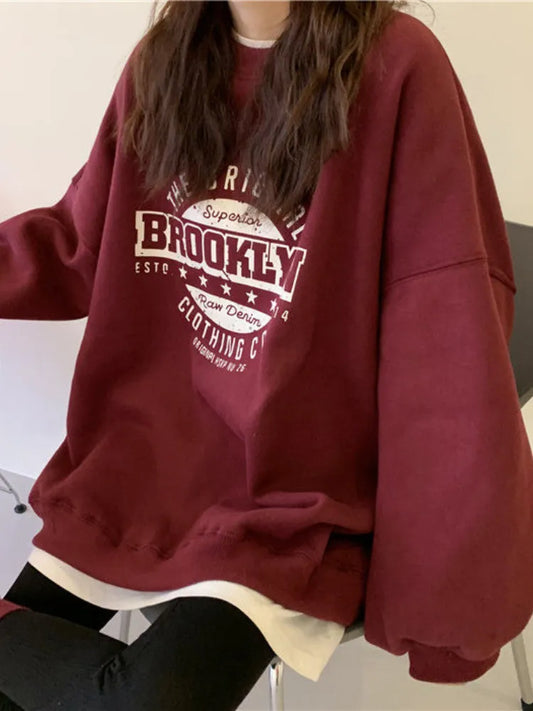 maoxiangshopHarajuku Gray Sweatshirts Women Hip Hop Letter Print Hoodies Oversized Loose Crewneck Pullover Tops Korean Streetwear