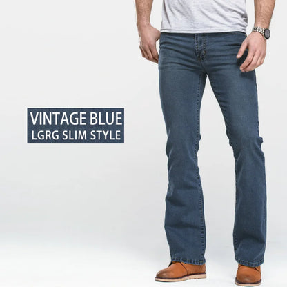 maoxiangshop  Mens Boot Cut Jeans Slightly Flared Slim Fit Blue Black Trousers Designer Classic Male Stretch Denim Pants