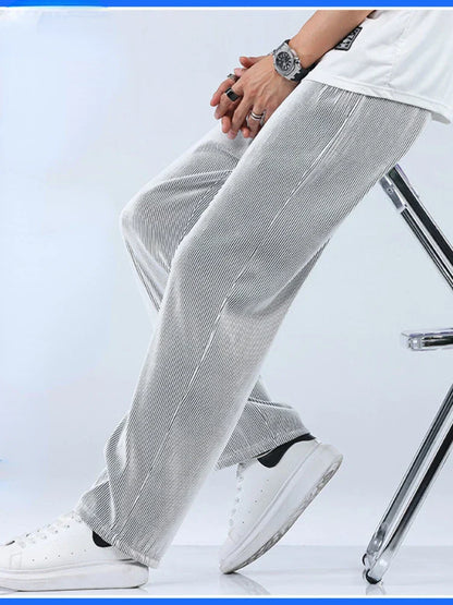 maoxiangshop Summer Straight Pants Men's Loose Thin Section Drape Ice Silk Pants Wide Leg Sports Pants Casual Pants Fits 100kg