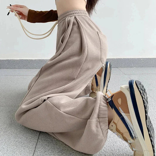 maoxiangshop  -  2024 Autumn New Wide Leg Pants Women Baggy Sweatpants Loose High Waisted Bound Feet Pants Lady Lace Up Casual Straight Trousers