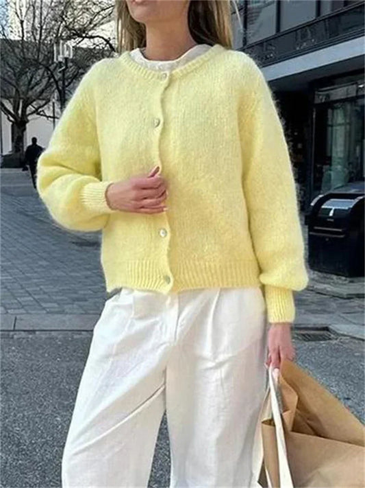 maoxiangshop  -  Loose Casual Sweater Cardigan Coat For Women Long Sleeve Cropped Solid Autumn Clothes Top Knitwear Women's Outwear 2024