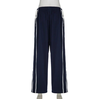 Casual Baggy Stripe Sporty Chic Sweatpants Women Trousers Elastic Waist Drawstring Korean Pants Straight Leg Clothes
