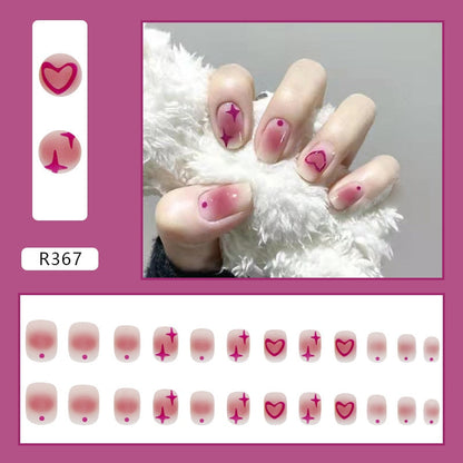 24pcs French Fake Nails Short Art Nail Tips Press Stick on False with Designs Full Cover Artificial Pink Wearable Clear Tips