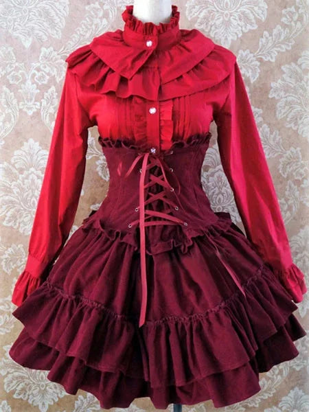 maoxiangshop  -  Gothic Lolita Dress SK Lavender High Waist Lace Up Ruffles Lolita Skirt  sweet lolita dress