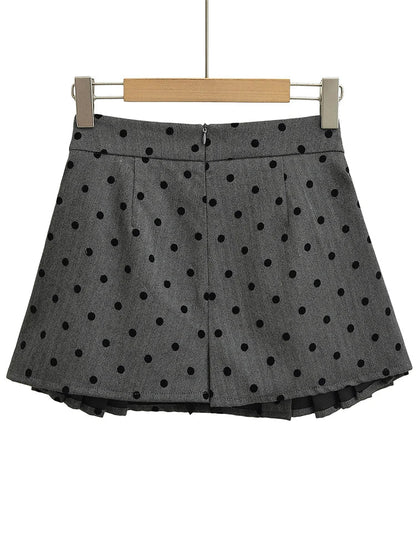 maoxiangshop  -  2024 Women Fashion Sweet Polka Dot Chic Pleated Mini Skirt Preppy Style Mid Waist Short Skirts Cute Split Skorts