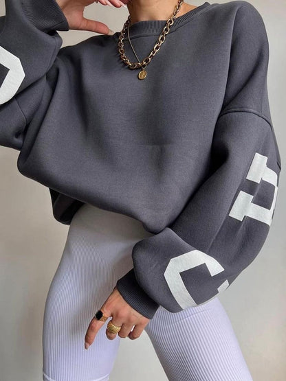 Combhasaki Women Y2K Grunge Loose Pullover Sweatshirts Letter Print Casual Thickened Long Sleeve Tops Autumn Hoodie Streetwear