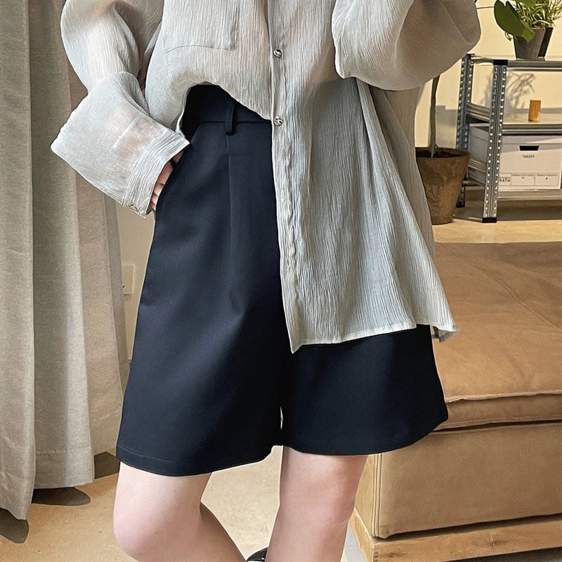 maoxiangshop Summer Women's Casual Solid Color High Waist Loose Shorts