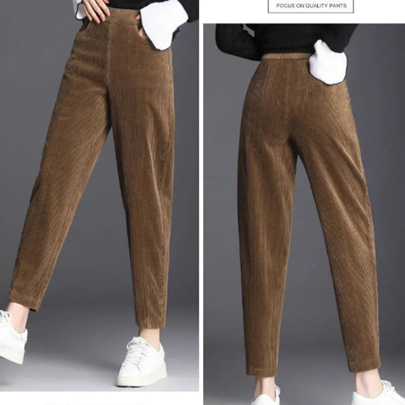 maoxiangshop Plush Thick Casual Pants Women's Corduroy Warm Pants Autumn Winter Leggings High Waist Harem Pants Trousers Women Брюкиженские