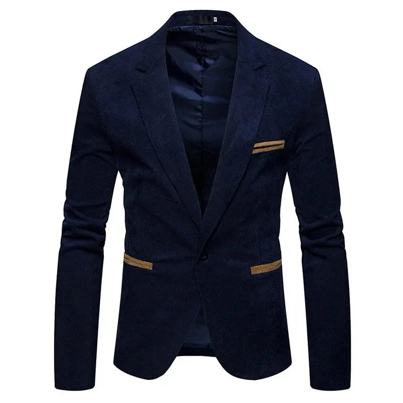 maoxiangshop WELL DRESSED MEN New High Quality Men's Leisure Corduroy Blazers Jacket Fashion Patchwork Single Button Casual Slim Suit Jacket for Men Clothing