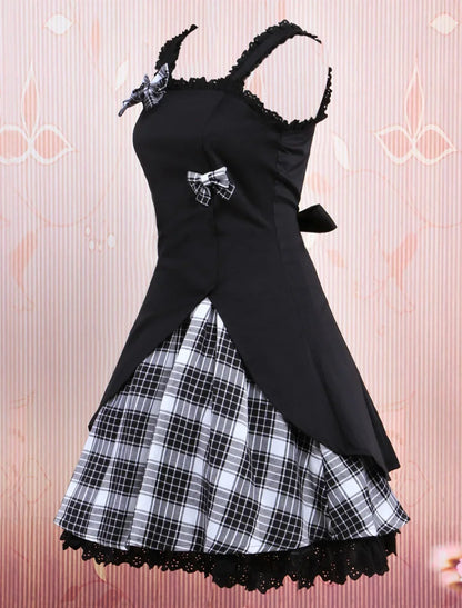 maoxiangshop  -  Women's Gothic Lolita Dress, JSK Black Gingham Applique Lolita Jumper Skirt, Halloween Party