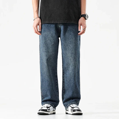 maoxiangshop Baggy Jeans Men Wide Leg Pants Dark Blue Denim Pants Straight Cut Oversize Pants Korean Style Trousers For Men Clothing