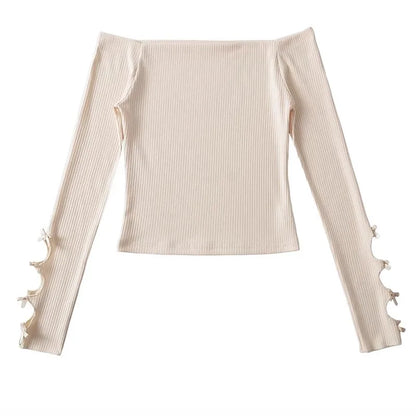 maoxiangshop  -  2024 New Autumn Women Y2K T-Shirts Shoulder Streetwear Fairycore Hip Hop Tops Punk Casual Tees Female Clothes Leisure Fashion